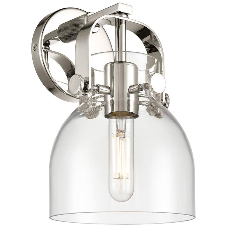 Image 1 Pilaster II Bell 9.75" High Polished Nickel Sconce With Clear Glass Sh