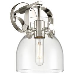Pilaster II Bell 9.75" High Polished Nickel Sconce With Clear Glass Sh