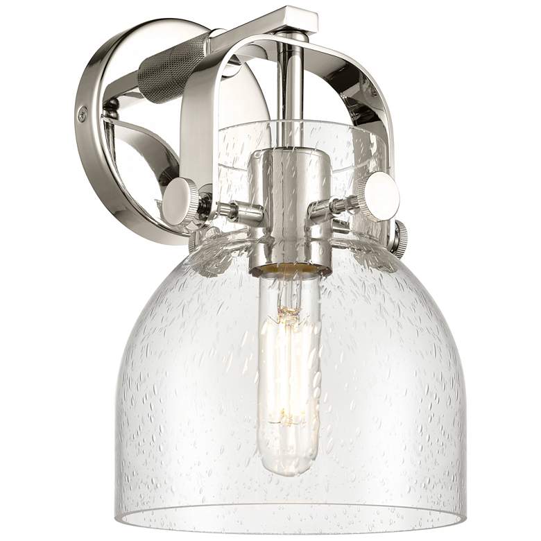 Image 1 Pilaster II Bell 9.75" High Polished Nickel Sconce With Seedy Glass Sh