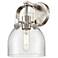 Pilaster II Bell 9.75" High Satin Nickel Sconce With Seedy Shade