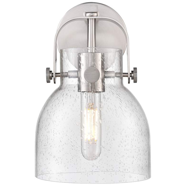 Image 2 Pilaster II Bell 9.75" High Satin Nickel Sconce With Seedy Shade more views