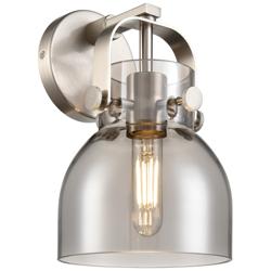 Pilaster II Bell 9.75&quot; High Satin Nickel Sconce With Smoke Shade