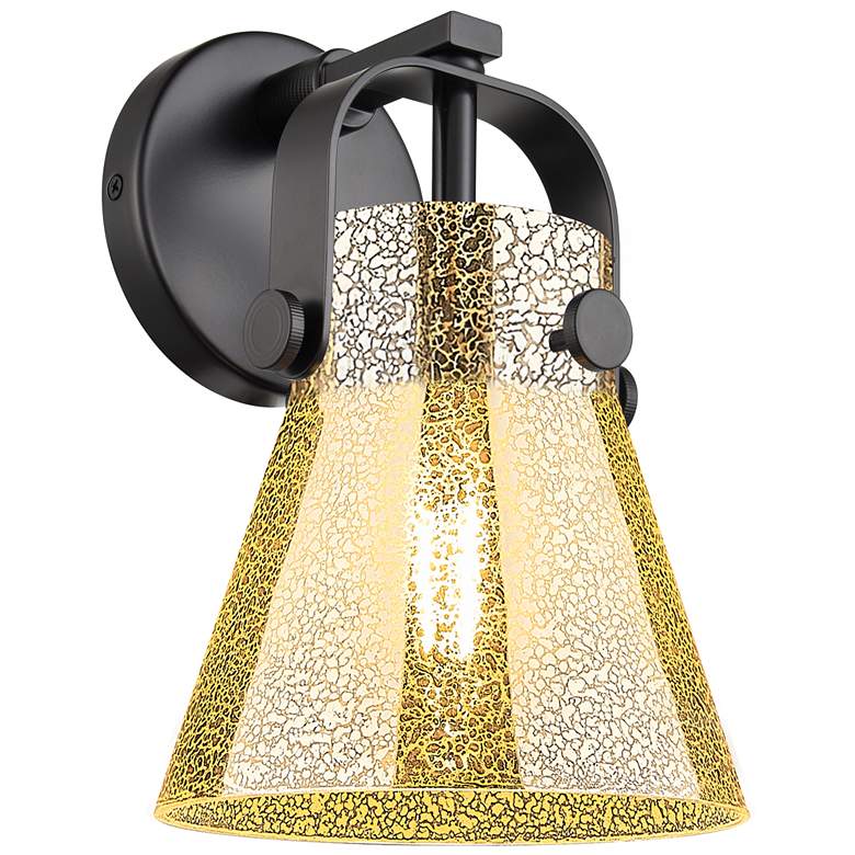 Image 1 Pilaster II Cone 10" High Matte Black Wall Sconce With Mercury Shade