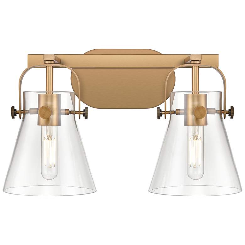 Image 1 Pilaster II Cone 17" Wide 2 Light Brushed Brass Bath Light With Clear