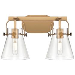 Pilaster II Cone 17" Wide 2 Light Brushed Brass Bath Light With Clear