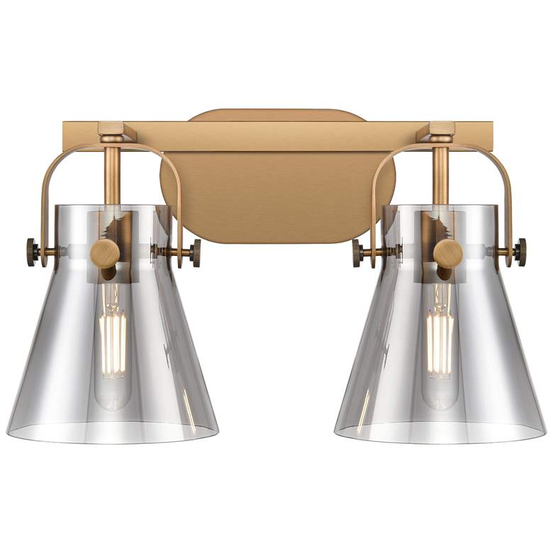 Image 1 Pilaster II Cone 17" Wide 2 Light Brushed Brass Bath Light With Smoke