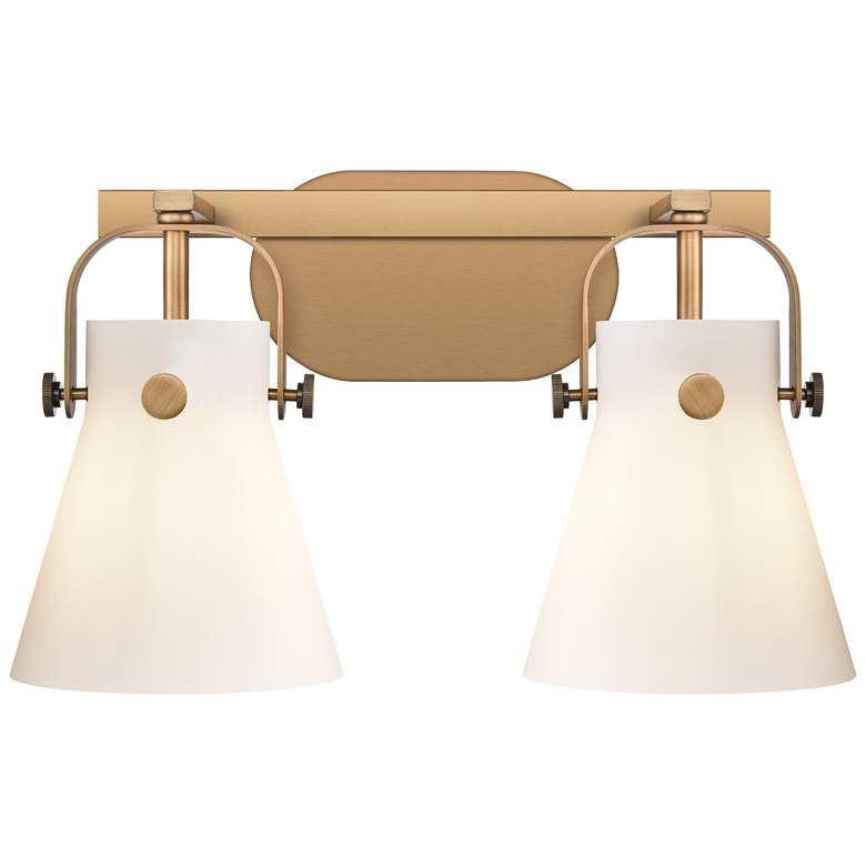 Image 1 Pilaster II Cone 17" Wide 2 Light Brushed Brass Bath Light With White