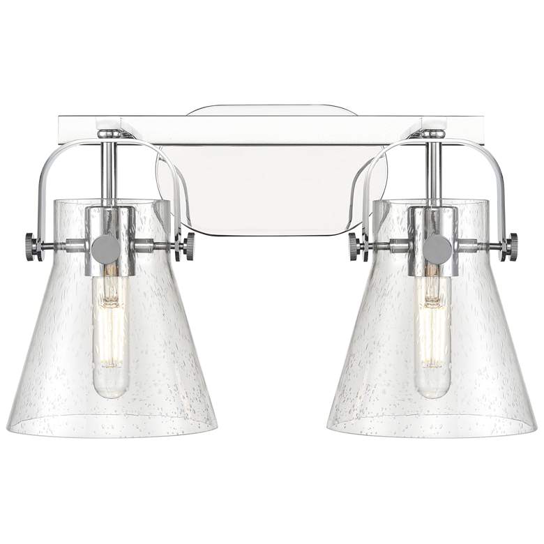 Image 1 Pilaster II Cone 17" Wide 2 Light Chrome Bath Light With Seedy Shade