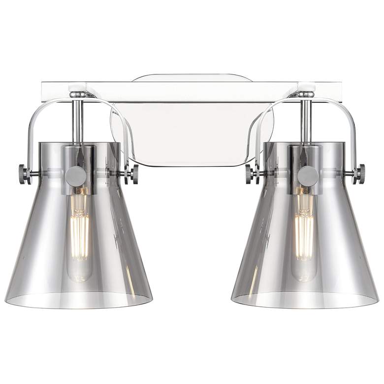 Image 1 Pilaster II Cone 17" Wide 2 Light Chrome Bath Light With Smoke Shade