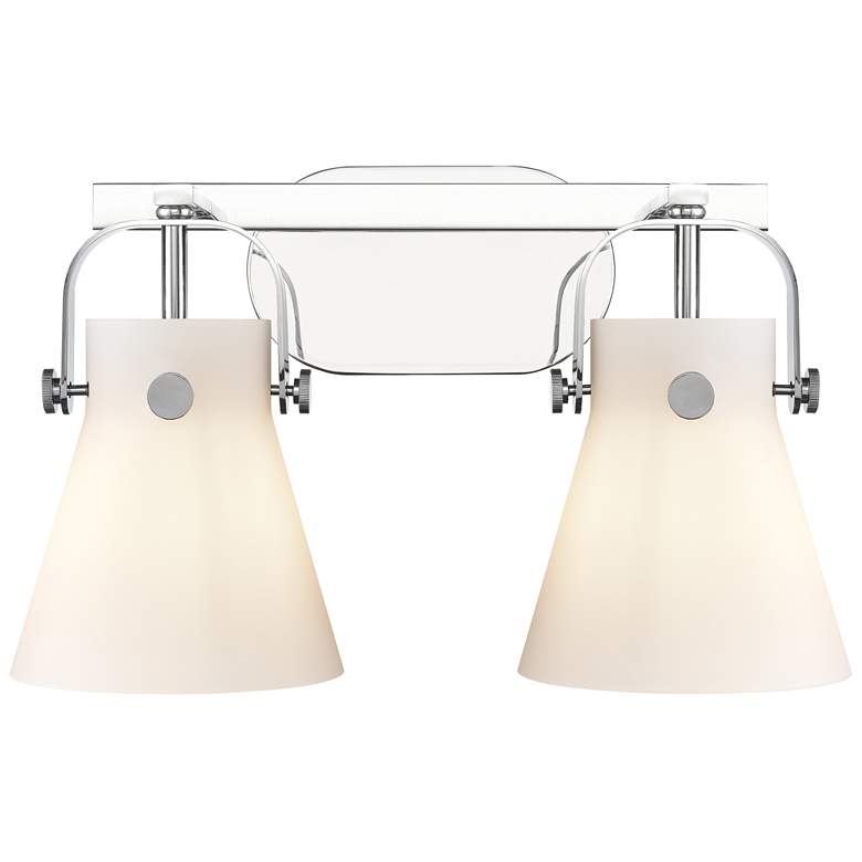 Image 1 Pilaster II Cone 17" Wide 2 Light Chrome Bath Light With White Shade