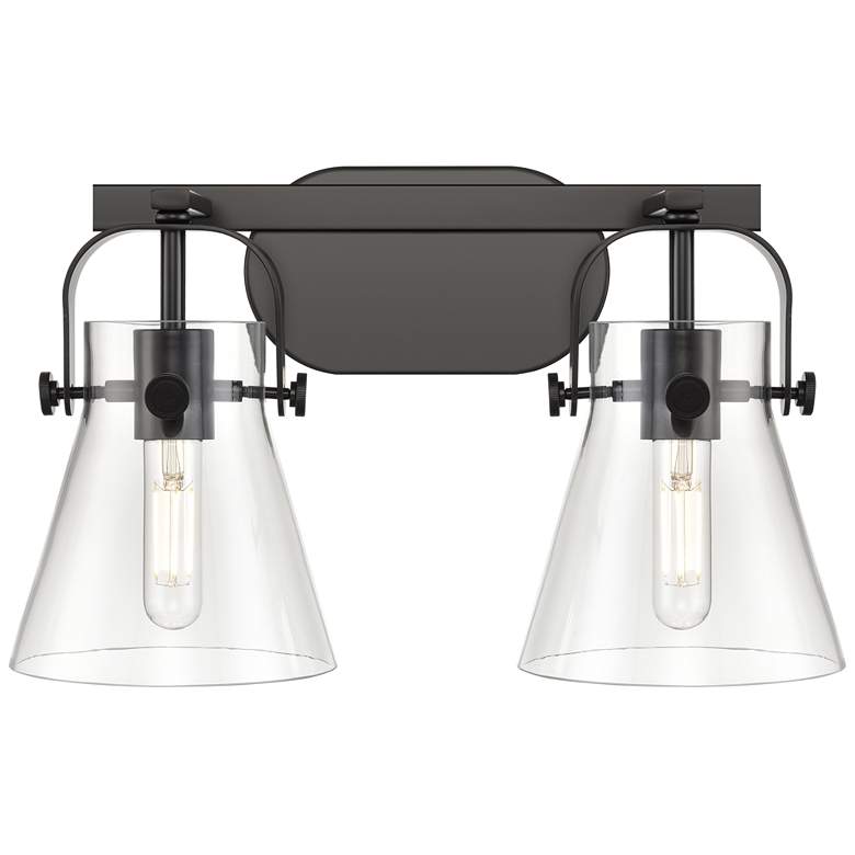 Image 1 Pilaster II Cone 17" Wide 2 Light Matte Black Bath Light With Clear Sh