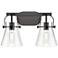 Pilaster II Cone 17" Wide 2 Light Matte Black Bath Light With Clear Sh