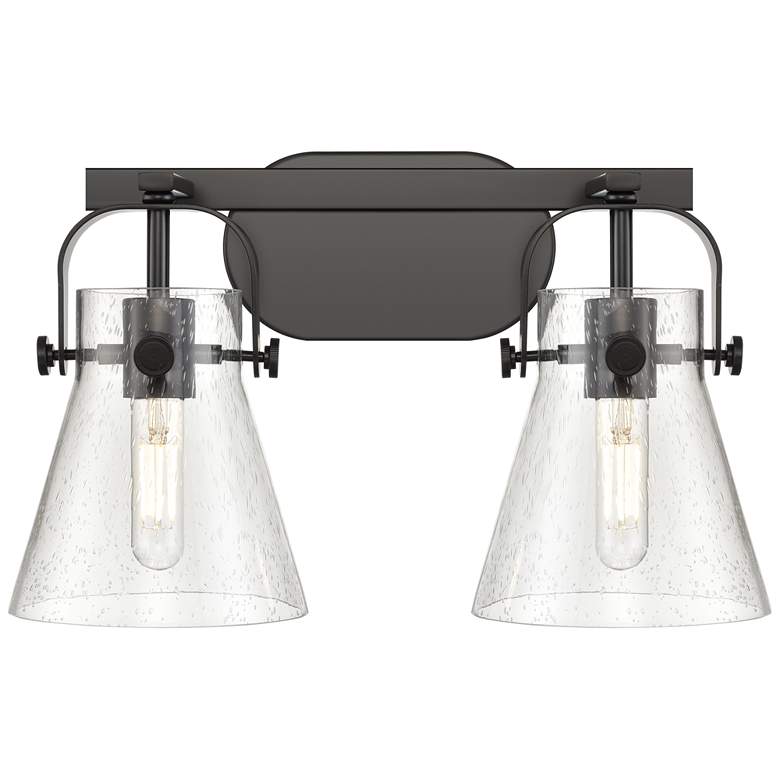 Image 1 Pilaster II Cone 17" Wide 2 Light Matte Black Bath Light With Seedy Sh