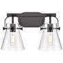 Pilaster II Cone 17" Wide 2 Light Matte Black Bath Light With Seedy Sh