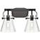 Pilaster II Cone 17" Wide 2 Light Matte Black Bath Light With Seedy Sh