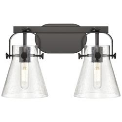 Pilaster II Cone 17" Wide 2 Light Matte Black Bath Light With Seedy Sh