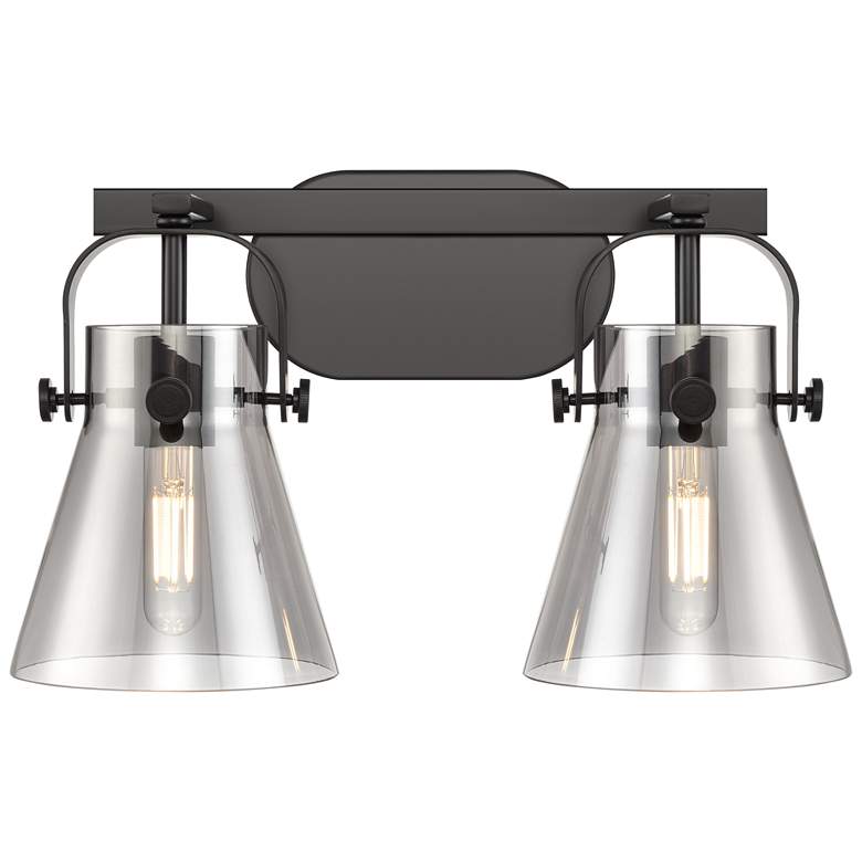 Image 1 Pilaster II Cone 17" Wide 2 Light Matte Black Bath Light With Smoke Sh