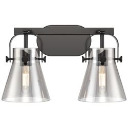 Pilaster II Cone 17" Wide 2 Light Matte Black Bath Light With Smoke Sh