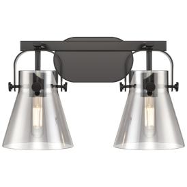 Pilaster II Cone 17" Wide 2 Light Matte Black Bath Light With Smoke Sh Pilaster II Cone 17" Wide 2 Light Matte Black Bath Light With Smoke Sh