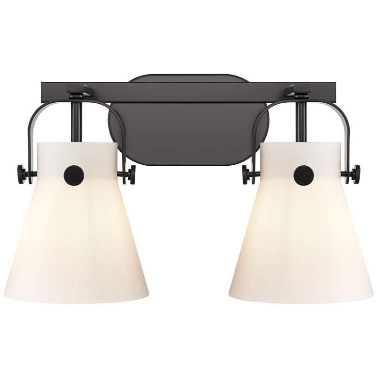 Image 1 Pilaster II Cone 17" Wide 2 Light Matte Black Bath Light With White Sh