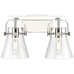 Pilaster II Cone 17&quot; Wide 2 Light Polished Nickel Bath Light w/ Clear