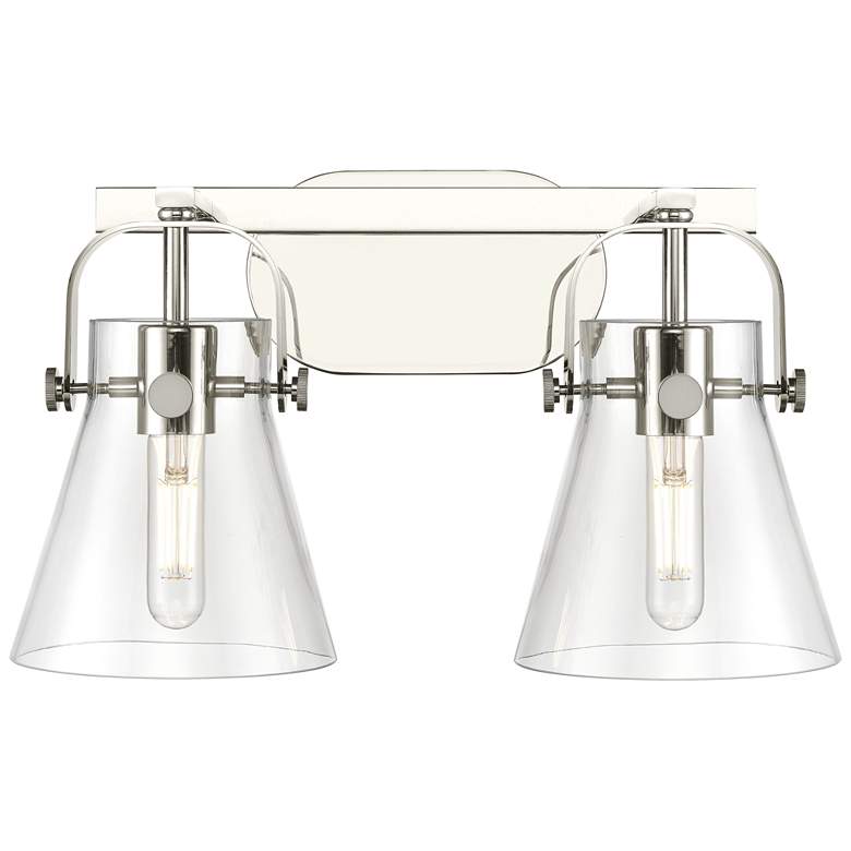 Image 1 Pilaster II Cone 17 inch Wide 2 Light Polished Nickel Bath Light w/ Clear 