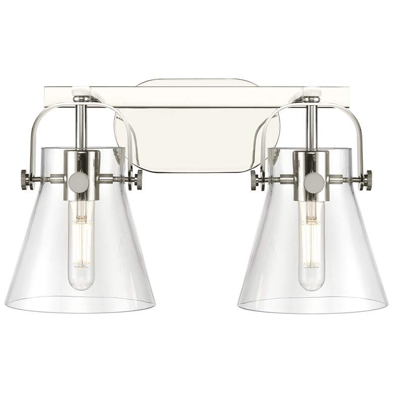 Image 1 Pilaster II Cone 17" Wide 2 Light Polished Nickel Bath Light w/ Clear