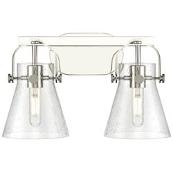 Pilaster II Cone 17" Wide 2 Light Polished Nickel Bath Light w/ Seedy