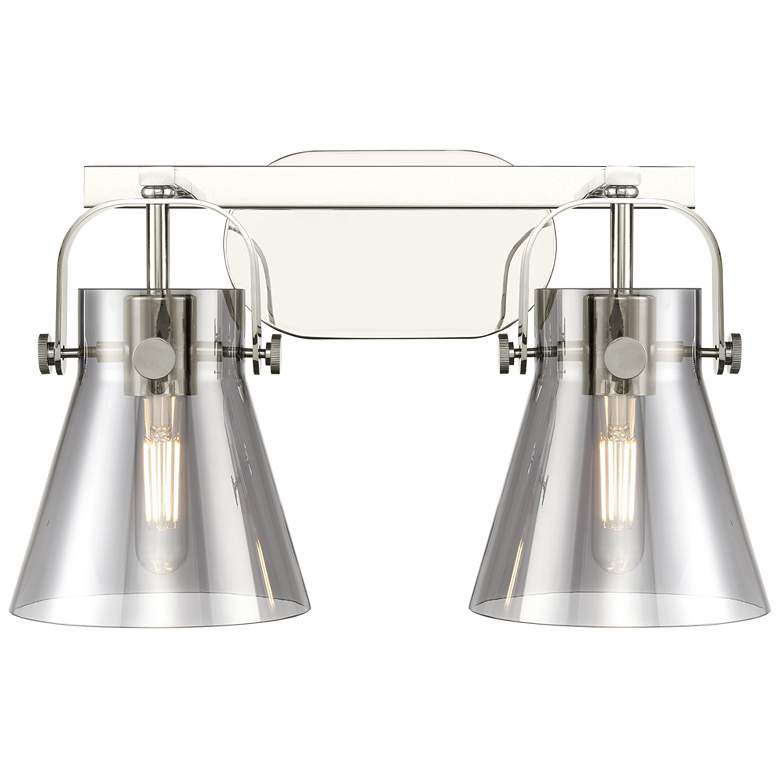 Image 1 Pilaster II Cone 17" Wide 2 Light Polished Nickel Bath Light w/ Smoke