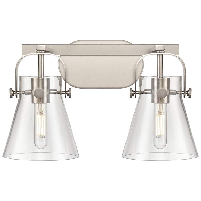 Image 1 Pilaster II Cone 17" Wide 2 Light Satin Nickel Bath Light With Clear S