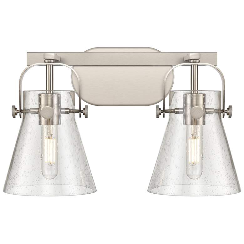 Image 1 Pilaster II Cone 17" Wide 2 Light Satin Nickel Bath Light With Seedy S