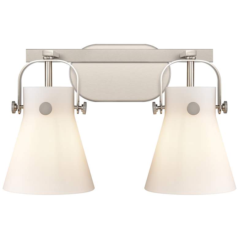 Image 1 Pilaster II Cone 17" Wide 2 Light Satin Nickel Bath Light With White S