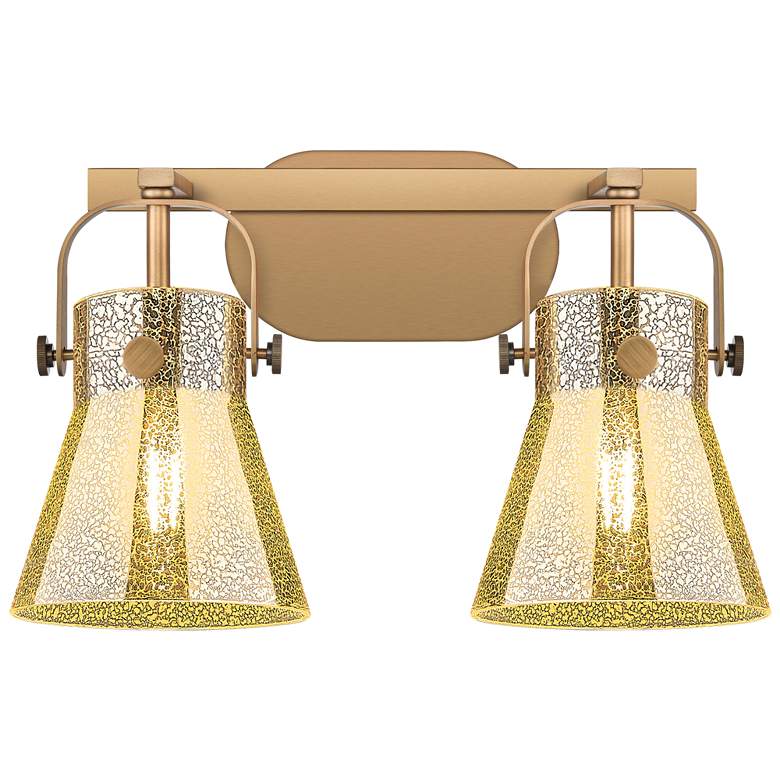 Image 1 Pilaster II Cone 17"W 2 Light Brass Bath Light w/ Mercury Shade