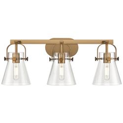 Pilaster II Cone 26.5" Wide 3 Light Brushed Brass Bath Light w/ Clear