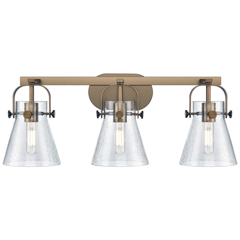 Image 1 Pilaster II Cone 26.5" Wide 3 Light Brushed Brass Bath Light w/ Seedy