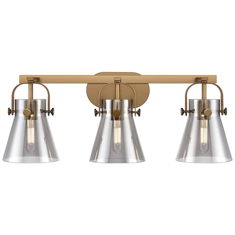 Image 1 Pilaster II Cone 26.5" Wide 3 Light Brushed Brass Bath Light w/ Smoke