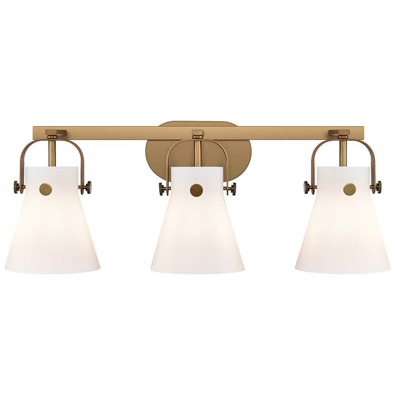 Image 1 Pilaster II Cone 26.5" Wide 3 Light Brushed Brass Bath Light w/ White