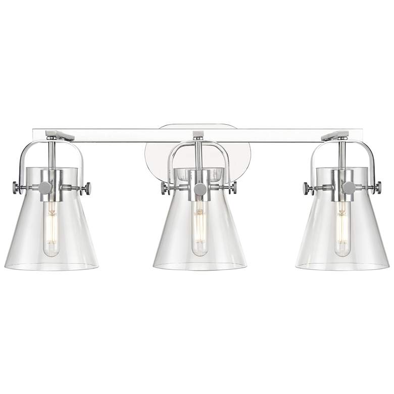 Image 1 Pilaster II Cone 26.5" Wide 3 Light Chrome Bath Light With Clear Shade