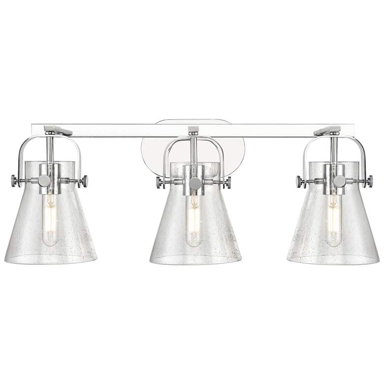 Image 1 Pilaster II Cone 26.5" Wide 3 Light Chrome Bath Light With Seedy Shade