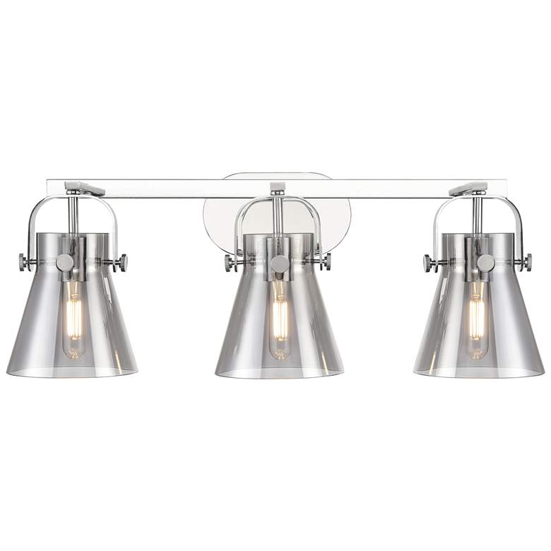 Image 1 Pilaster II Cone 26.5" Wide 3 Light Chrome Bath Light With Smoke Shade