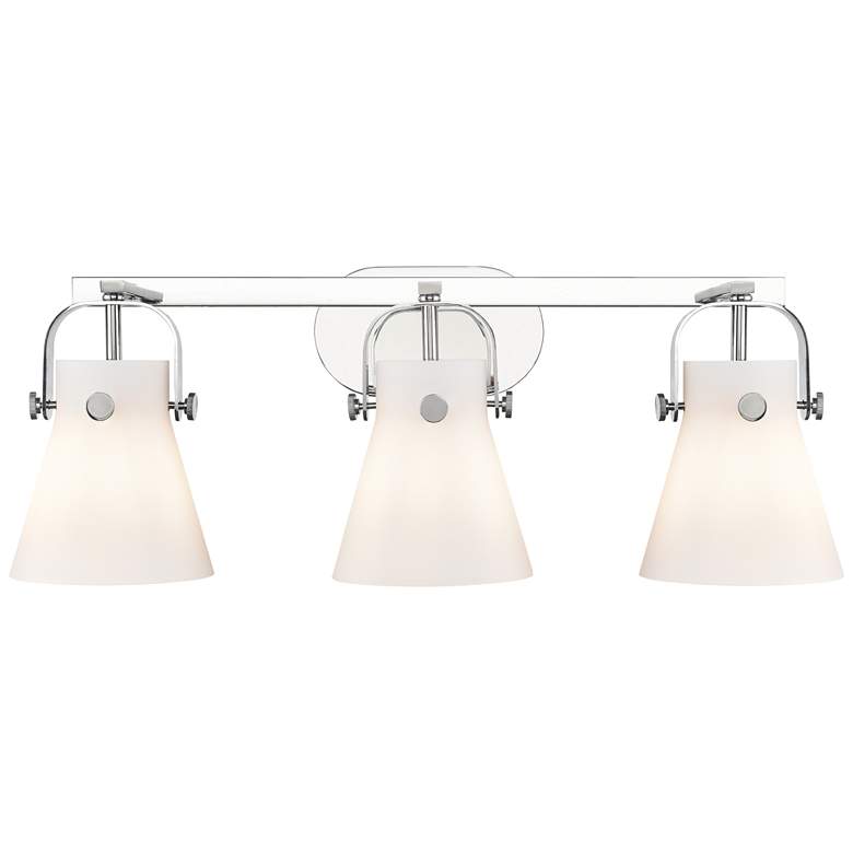 Image 1 Pilaster II Cone 26.5" Wide 3 Light Chrome Bath Light With White Shade