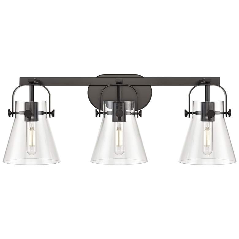 Image 1 Pilaster II Cone 26.5" Wide 3 Light Matte Black Bath Light With Clear