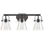 Pilaster II Cone 26.5" Wide 3 Light Matte Black Bath Light With Clear