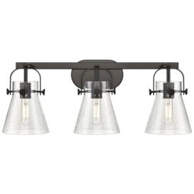 Pilaster II Cone 26.5" Wide 3 Light Matte Black Bath Light With Seedy Pilaster II Cone 26.5" Wide 3 Light Matte Black Bath Light With Seedy