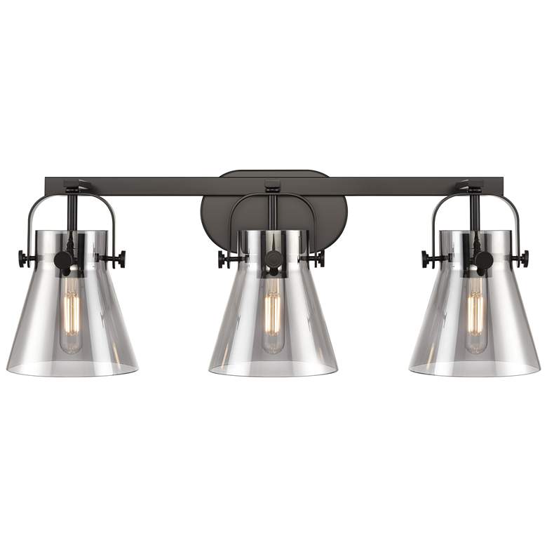 Image 1 Pilaster II Cone 26.5" Wide 3 Light Matte Black Bath Light With Smoke