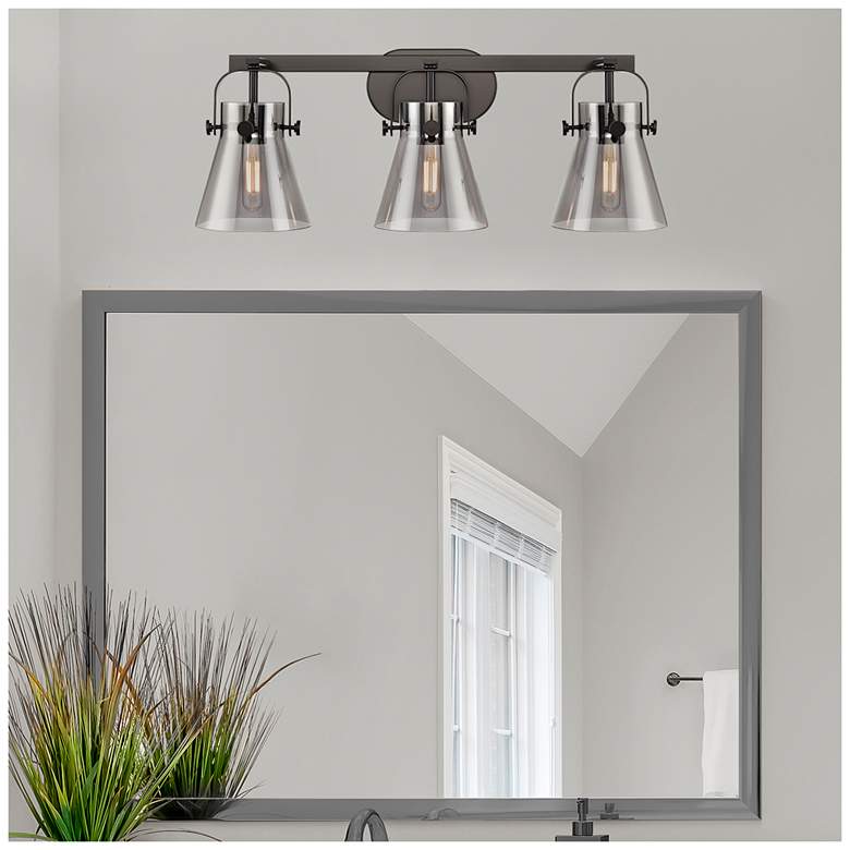 Image 1 Pilaster II Cone 26.5" Wide 3 Light Matte Black Bath Light With Smoke
