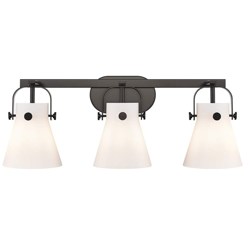 Image 1 Pilaster II Cone 26.5" Wide 3 Light Matte Black Bath Light With White