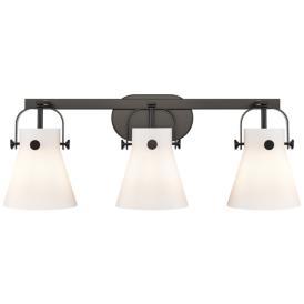 Pilaster II Cone 26.5" Wide 3 Light Matte Black Bath Light With White Pilaster II Cone 26.5" Wide 3 Light Matte Black Bath Light With White