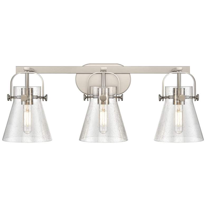Image 1 Pilaster II Cone 26.5" Wide 3 Light Satin Nickel Bath Light w/ Seedy S