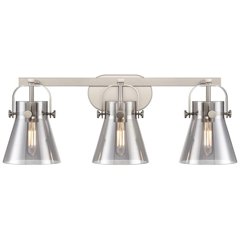 Image 1 Pilaster II Cone 26.5" Wide 3 Light Satin Nickel Bath Light w/ Smoke S